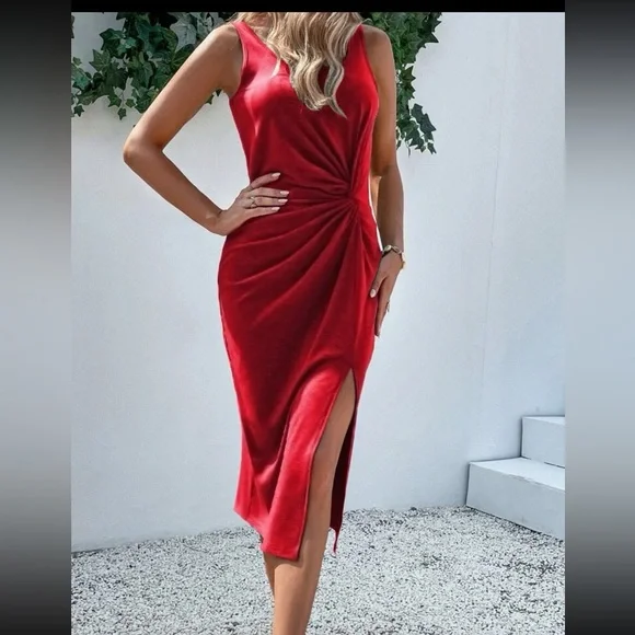 Luxe twist front tank midi dress